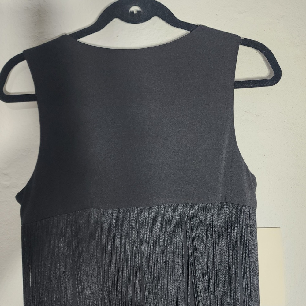 Boston Proper Swingy‎ Fringe Dress Proper Black V-Neck Sleeveless Mini 10 NEW - Picture 4 of 12